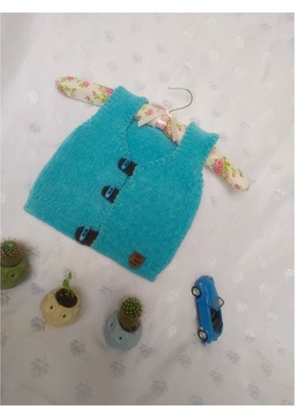 Erkek Bebek Yelek Mavi Kadife