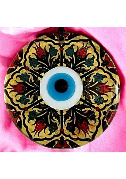 Lale Desenli Altın Varaklı Nazar Boncuklu Füzyon Cam Duvar Dekoru fiyatları