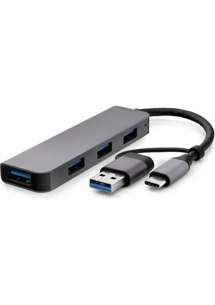 Type-C + Usb3.0 Hub 4*usb3.0 Gri HDX7825