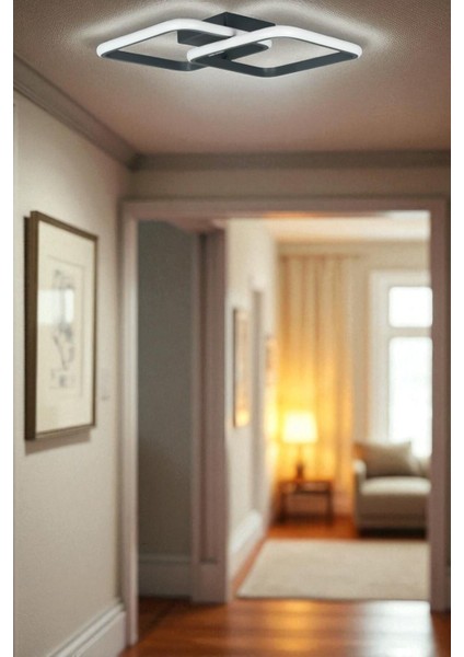 Kira Antrasit Renk Modern Tasarım Salon - Mutfak - Hol Beyaz LED 2 Li Avize