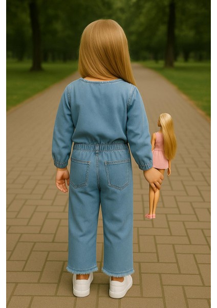 Kurdele Nakışlı Açık Mavi Renkli Kız Kot Pantolon fiyatları