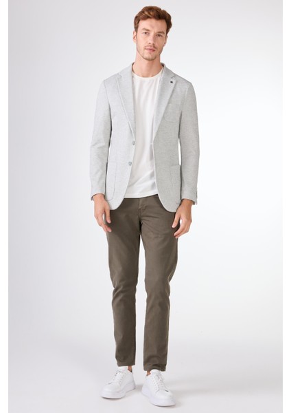 Haki Erkek Slim Fit Armürlü Mono Yaka Ceket