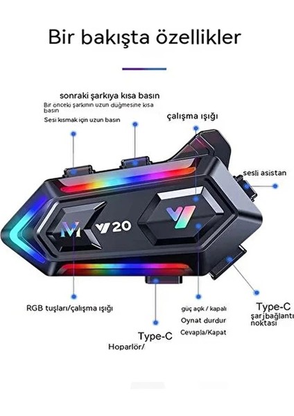 Y20 Motor Kurye Kask Kulaklık Rgb Modlu Bluetooth Motosiklet Kulaklık 5.3 Bluetooth Interkom fiyatları