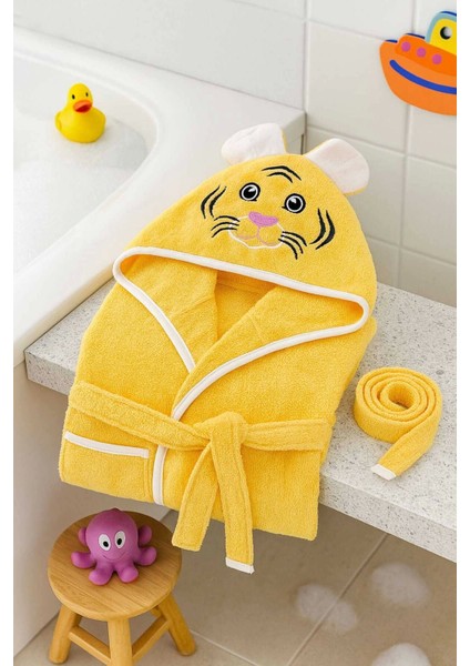 Kapşonlu Unisex %100 Pamuklu Çocuk Banyo Bornozu Tiger fiyatları