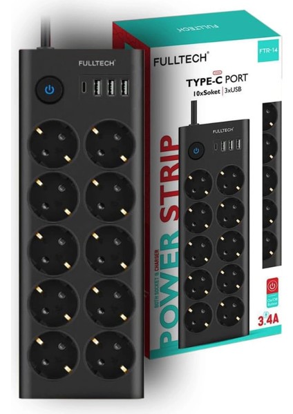 FTR14 Type-C Girişli Akım Korumalı 10’lu Priz, 3 USB fiyatları