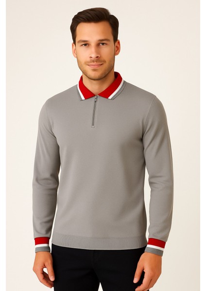 Erkek Polo Yaka Fermuarlı Kazak 8008