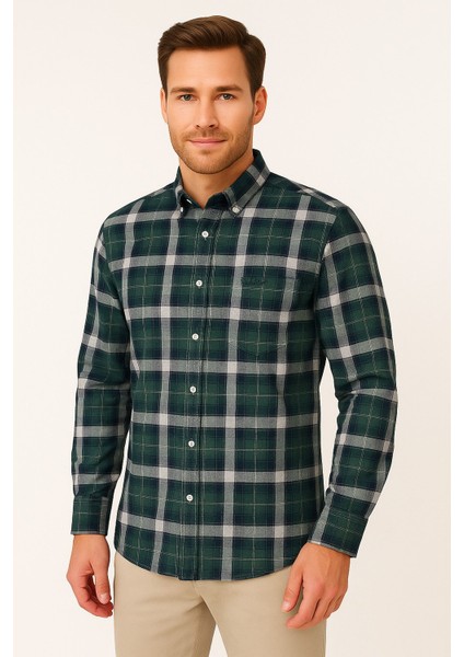 Klasik Kareli Melanj Uzun Kol Gömlek Pier Chuvin