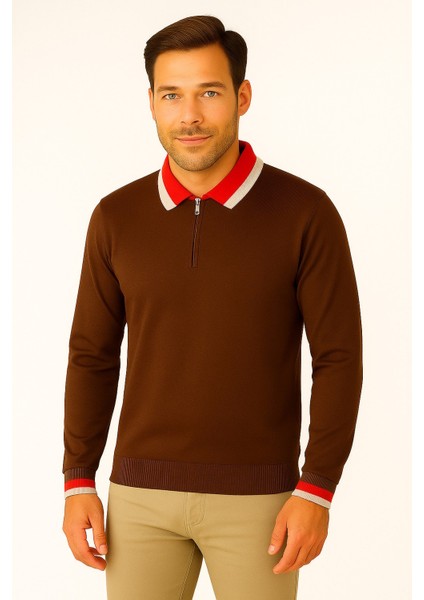 Erkek Polo Yaka Fermuarlı Kazak 8008
