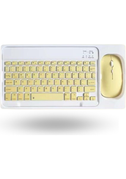 Büro Ev Ofis Bilgisayarı Için Kablosuz Sarı Bluetooth Klavye Mouse Seti