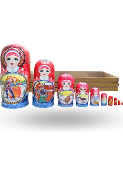 Büro Ev Ofis Hediyesi Için 10PARÇA Ahşap Dekor Matruşka Seti