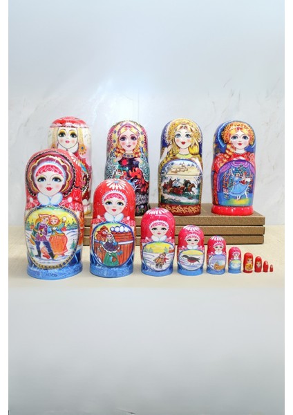 Büro Ev Ofis Hediyesi Için 10PARÇA Ahşap Dekor Matruşka Seti modelleri