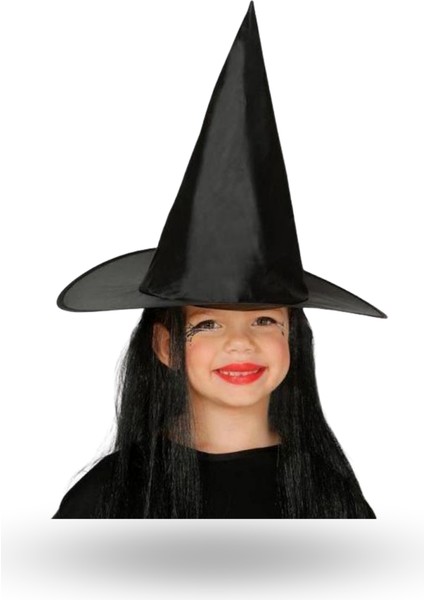 Büro Ev Ofis Gösteri Cadı Kostümü Için Siyah Çocuk Peruk Şapka Seti