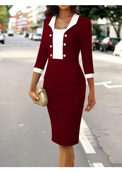 Kadın Truvakar Kol Çift Renkli Düğmeli Kısa Ithal Krep Elbise fiyatları