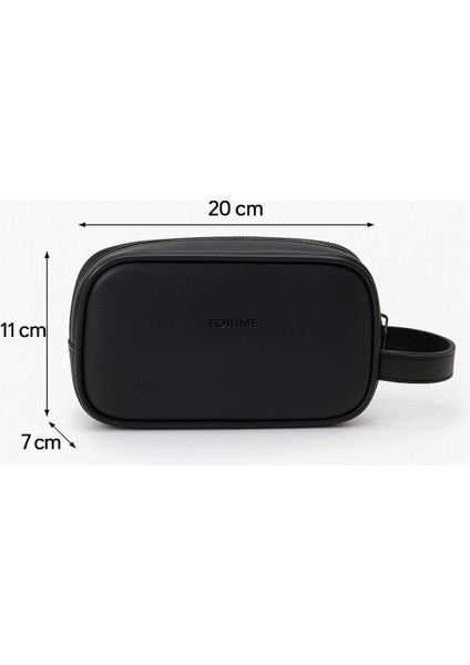 Siyah Vegan Deri Unisex Bileklik Askılı Mini Çanta (20X11X7 Cm)