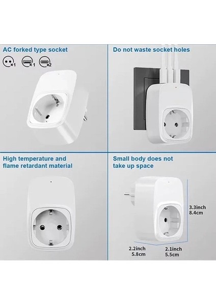 Tekli Yüksek Voltaj Korumalı Duvar Prizi 2x Type-C 1x USB Çıkışlı Priz Grup Priz Çoğaltıcı Siyah modelleri