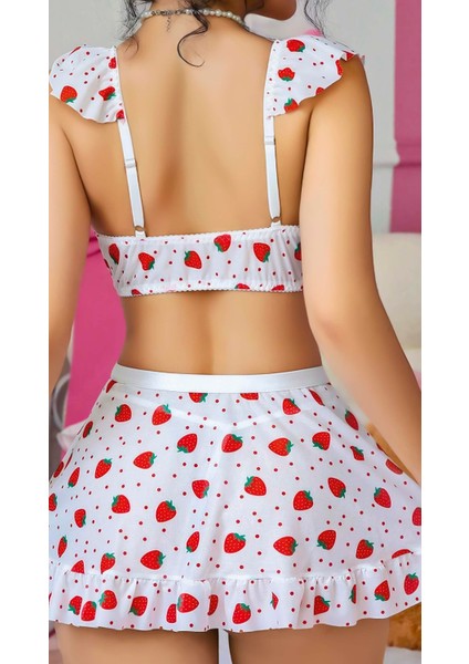 Beyaz Çilek Desenli Etekli Fantezi Sütyen Takım fiyatları