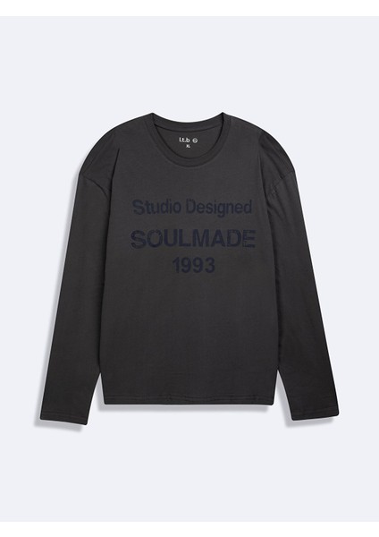 Uzun Kollu Sloganlı Bisiklet Yaka Basıc Antrasit Sweatshırt fiyatları