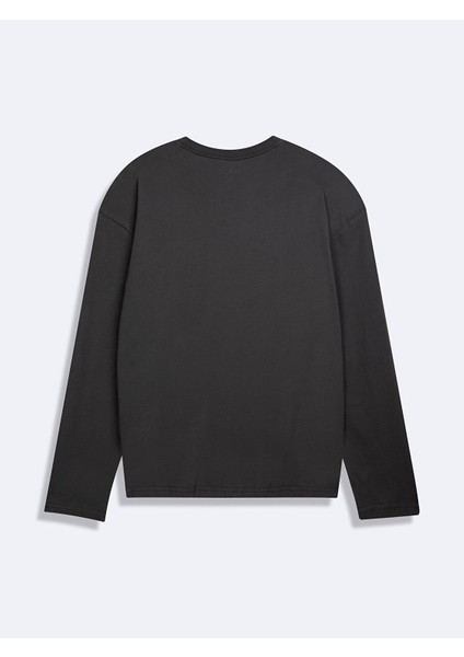Uzun Kollu Sloganlı Bisiklet Yaka Basıc Antrasit Sweatshırt modelleri