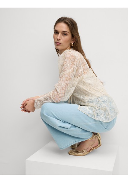 Yüksek Bel Tailored Wide Leg Jean