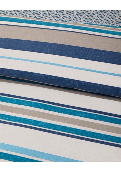 Line Motion Kolay Ütülenir Tek Kişilik Nevresim Takımı 160X220 cm Lacivert - Bej modelleri