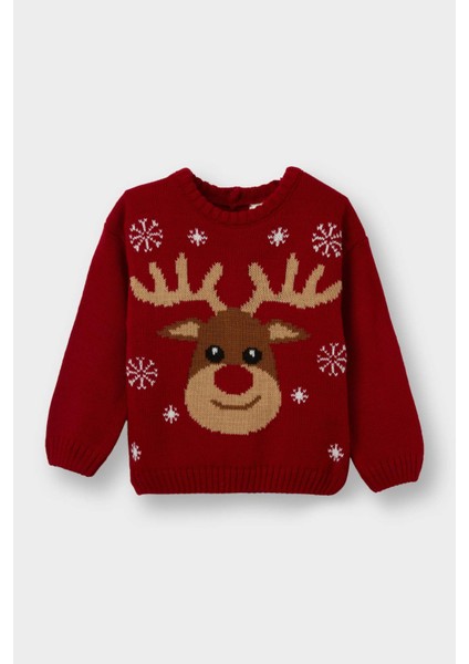 Erkek Bebek Yılbaşı Temalı Bisiklet Yaka Triko Kazak