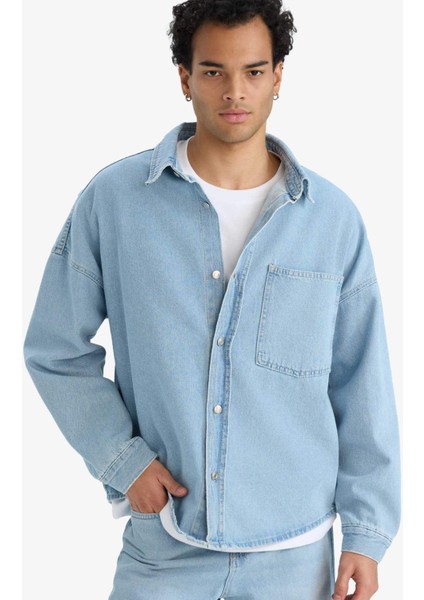 Oversize Geniş Kalıp Jean Uzun Kollu Gömlek F0382AX25AU