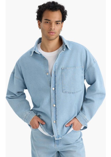 Oversize Geniş Kalıp Jean Uzun Kollu Gömlek F0382AX25AU modelleri
