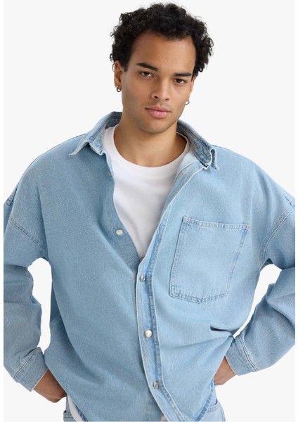 Oversize Geniş Kalıp Jean Uzun Kollu Gömlek F0382AX25AU fırsatları