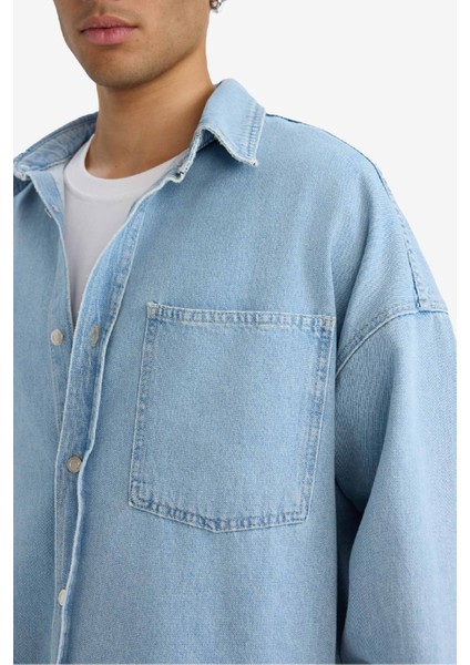 Oversize Geniş Kalıp Jean Uzun Kollu Gömlek F0382AX25AU indirimleri