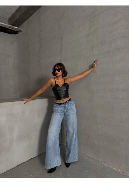 Ip Askılı Yandan Fermuarlı Rastale Deri Crop Siyah S24113 fırsatları