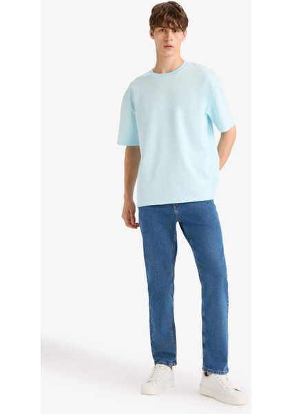 Oversize Geniş Kalıp Ütü Gerektirmeyen Bisiklet Yaka Kısa Kollu Basic Düz Ağır Kumaş Tişört X3926AZ25SP fiyatları