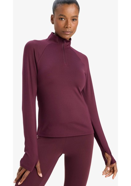 Fit Standart Fit Dik Yaka Fermuarlı İçi Yumuşak Tüylü Sporcu Uzun Kollu Tişört B0811AX25AU