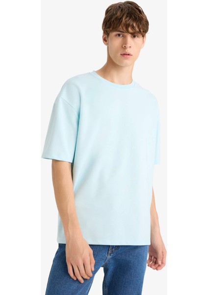 Oversize Geniş Kalıp Ütü Gerektirmeyen Bisiklet Yaka Kısa Kollu Basic Düz Ağır Kumaş Tişört X3926AZ25SP modelleri