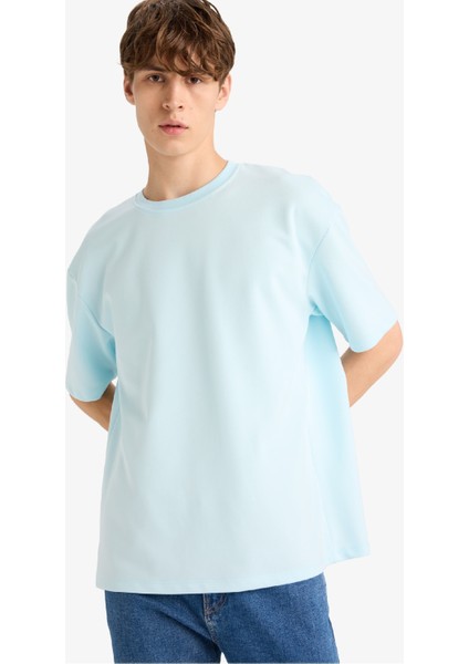 Oversize Geniş Kalıp Ütü Gerektirmeyen Bisiklet Yaka Kısa Kollu Basic Düz Ağır Kumaş Tişört X3926AZ25SP fırsatları