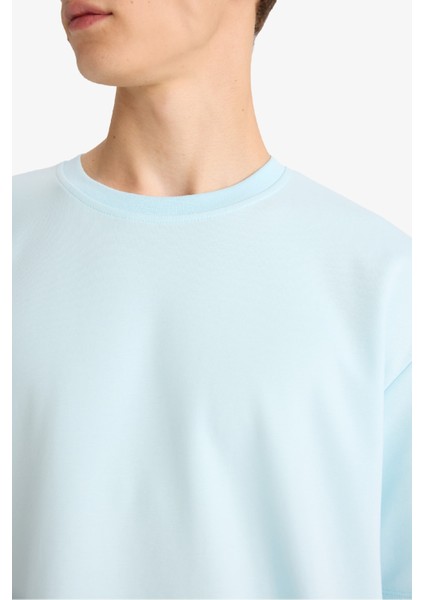 Oversize Geniş Kalıp Ütü Gerektirmeyen Bisiklet Yaka Kısa Kollu Basic Düz Ağır Kumaş Tişört X3926AZ25SP indirimleri