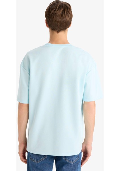 Oversize Geniş Kalıp Ütü Gerektirmeyen Bisiklet Yaka Kısa Kollu Basic Düz Ağır Kumaş Tişört X3926AZ25SP