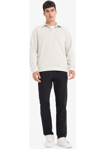 Regular Fit Polo Yaka Yarım Fermuarlı Fitilli Kadife Sweatshirt E9410AX25AU fiyatları