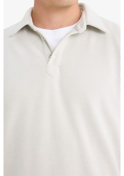 Regular Fit Polo Yaka Yarım Fermuarlı Fitilli Kadife Sweatshirt E9410AX25AU indirimleri