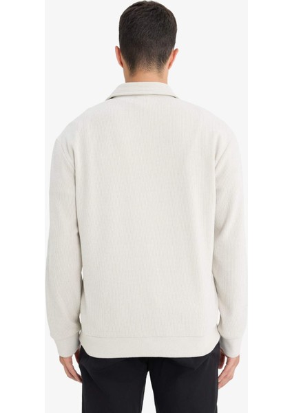 Regular Fit Polo Yaka Yarım Fermuarlı Fitilli Kadife Sweatshirt E9410AX25AU