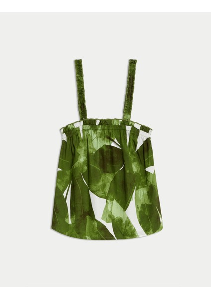 Saf Pamuk Baskılı Askılı Atlet