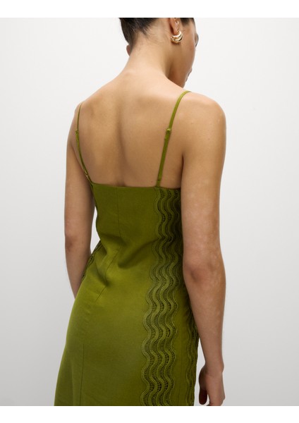 Keten Karışımlı Midi Düz Elbise