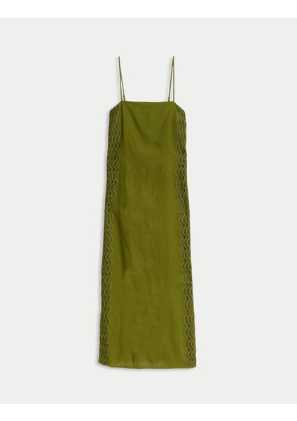 Keten Karışımlı Midi Düz Elbise