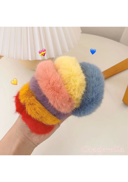 2'li Peluş Yumuşak Tüylü Renkli Simit Toka Peluş Scrunchie Lastikli Saç Tokası Renk-3 indirimleri
