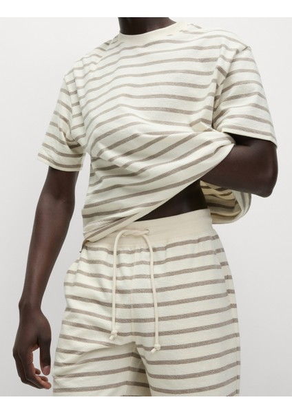 Saf Pamuklu Çizgili Şort