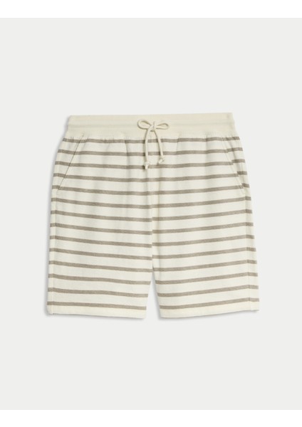 Saf Pamuklu Çizgili Şort
