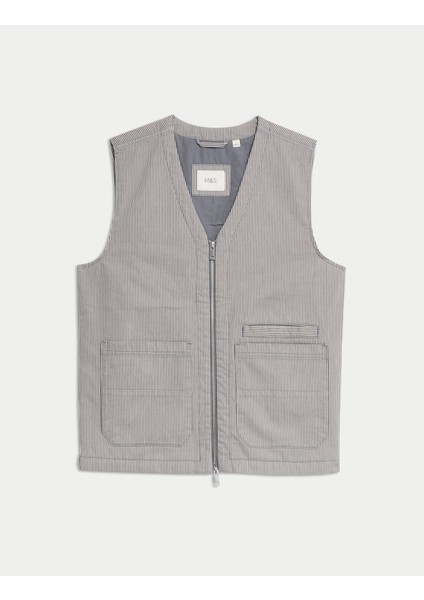 Pamuk Karışımlı Dolgulu Kanvas Yelek