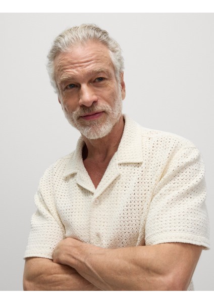 Saf Pamuklu Kroşe Desenli Gömlek