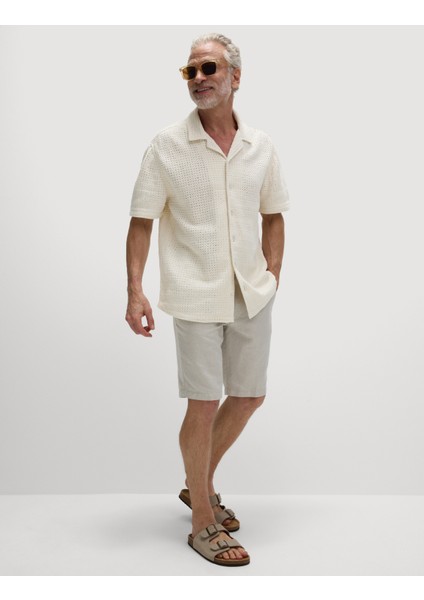 Saf Pamuklu Kroşe Desenli Gömlek