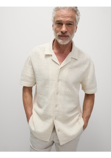 Saf Pamuklu Kroşe Desenli Gömlek