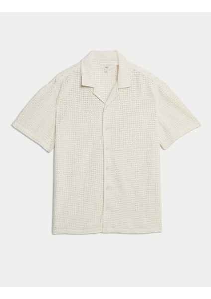 Saf Pamuklu Kroşe Desenli Gömlek